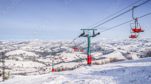 Lift to the mountain. Carpathian mountains. Winter landscape
