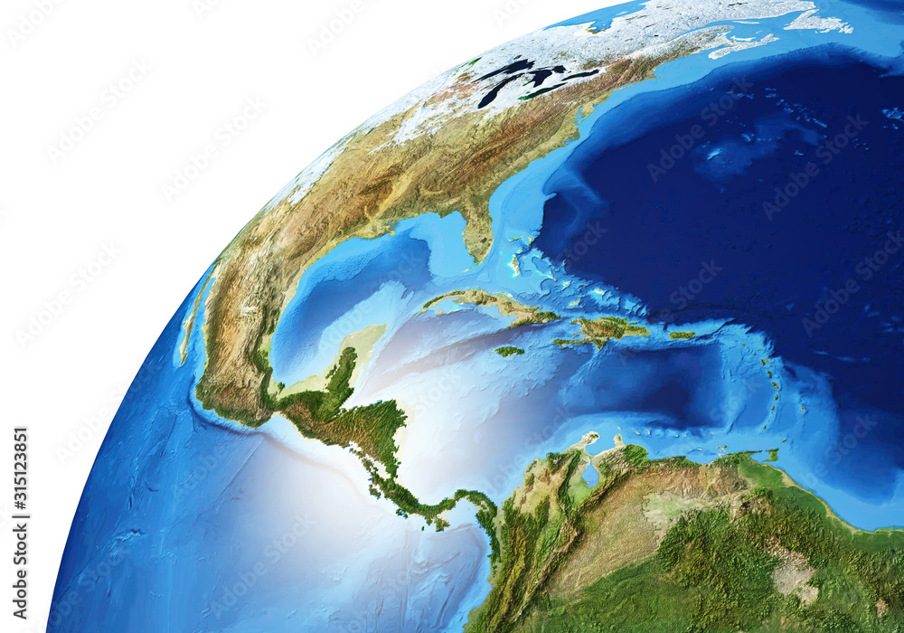 Fototapeta premium Earth globe close-up of North and South Americas.