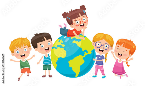 Little Kids Playing With Globe