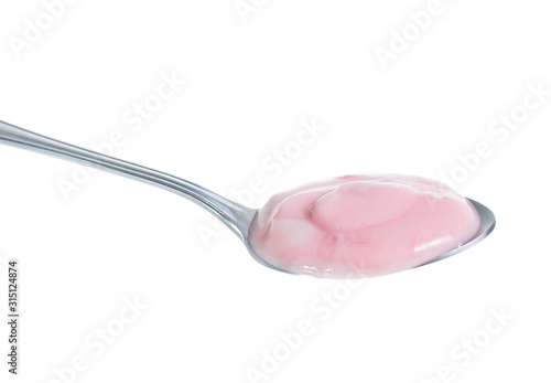 Strawberry yogurt on white background