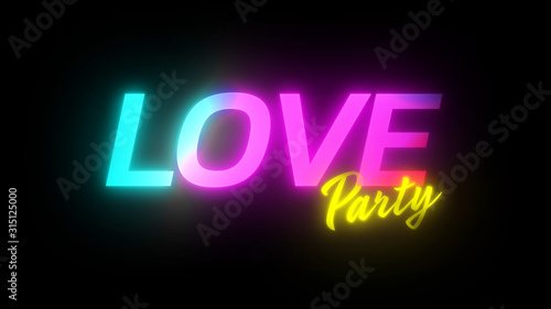 Happy Valentines Day Party Neon sign. neon text Love party color sign on black background. Design element for Happy Valentine's Day greeting card or event concept.