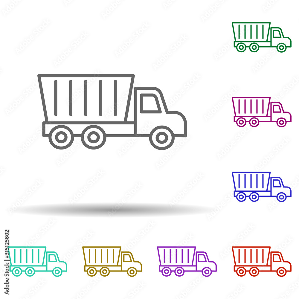 Dam truck in multi color style icon. Simple thin line, outline vector of consruction machinery icons for ui and ux, website or mobile application Dam truck in multi color style icon. Simple thin line, outline vector of consruction machinery icons for ui and ux, website or mobile application