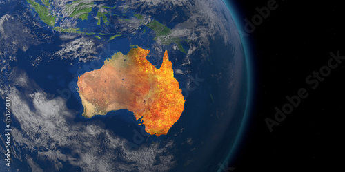 Australia wildfire crisis. Map of australia fires. 3D Rendering photo