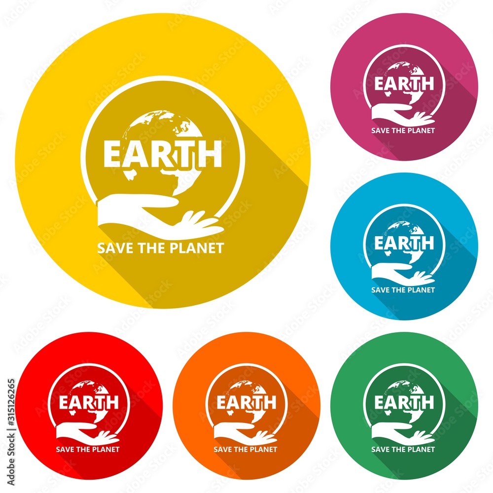Fototapeta premium Save the Earth icon with long shadow