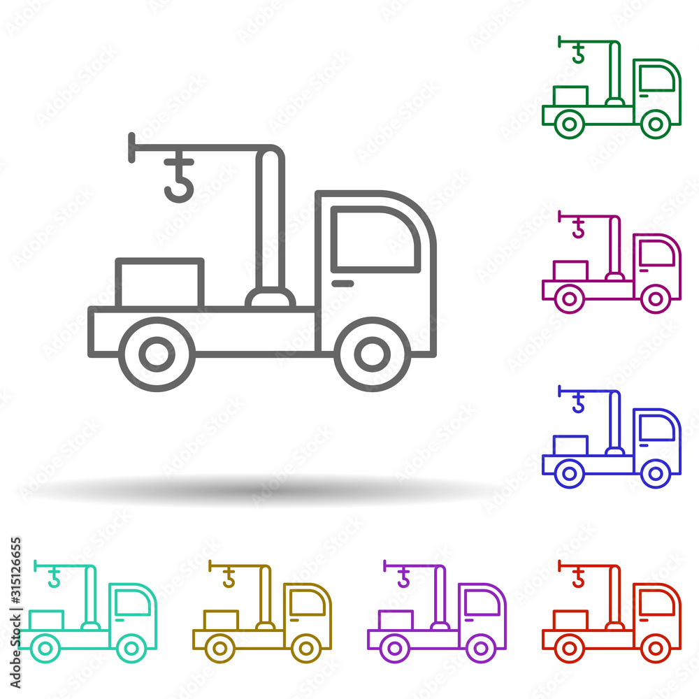 Crane vehicle in multi color style icon. Simple thin line, outline vector of consruction machinery icons for ui and ux, website or mobile application Crane vehicle in multi color style icon. Simple thin line, outline vector of consruction machinery icons for ui and ux, website or mobile application