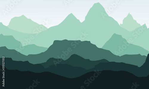 flat vector landscape with green mountains 