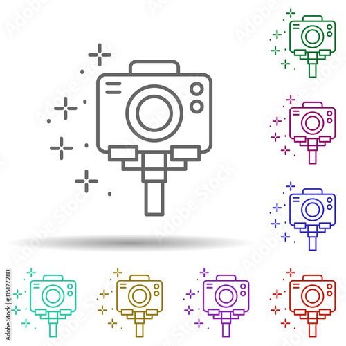 Diving action camera in multi color style icon. Simple thin line, outline vector of diving icons for ui and ux, website or mobile application