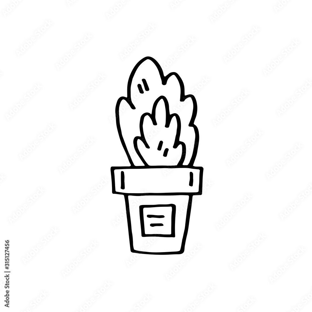 Garden pot with plant vector doodle line art illustration, sticker, icon. Isolated on white background. Easy to change color. Design element. Gardening, eco food, vegetarian, vegan. Small home garden. Garden pot with plant vector doodle line art illustration, sticker, icon. Isolated on white background. Easy to change color. Design element. Gardening, eco food, vegetarian, vegan. Small home garden.
