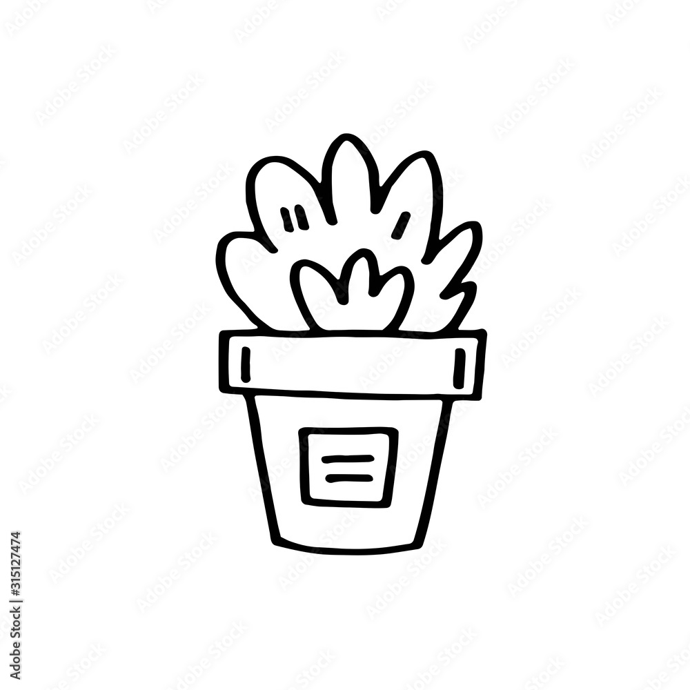 Garden pot with plant vector doodle line art illustration, sticker, icon. Isolated on white background. Easy to change color. Design element. Gardening, eco food, vegetarian, vegan. Small home garden. Garden pot with plant vector doodle line art illustration, sticker, icon. Isolated on white background. Easy to change color. Design element. Gardening, eco food, vegetarian, vegan. Small home garden.