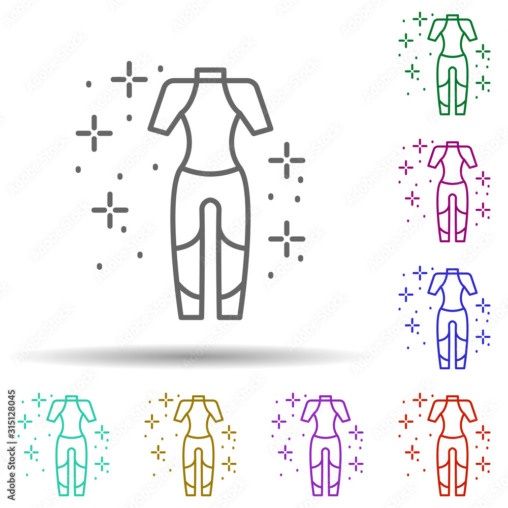 Diving wetsuit in multi color style icon. Simple thin line, outline vector of diving icons for ui and ux, website or mobile application