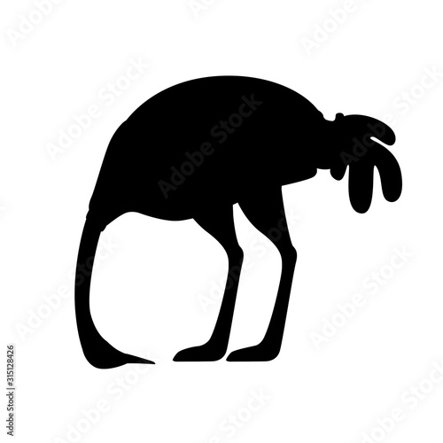 Black silhouette сute ostrich with hide head african flightless bird cartoon animal design flat vector illustration isolated on white background