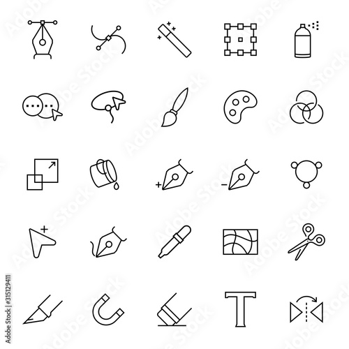 Art and graphic vector designer cursors icon set in line style.