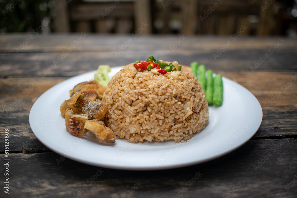 Fried Rice with Shrimp paste on white dish. Fried Rice with Shrimp paste on white dish.