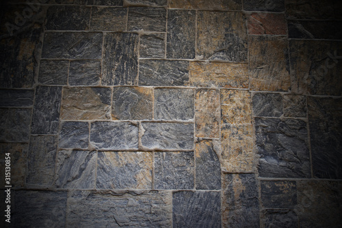 Natural Gray stone and brick flooring and vignette, use for wallpaper or background texture, Vintage or retro background