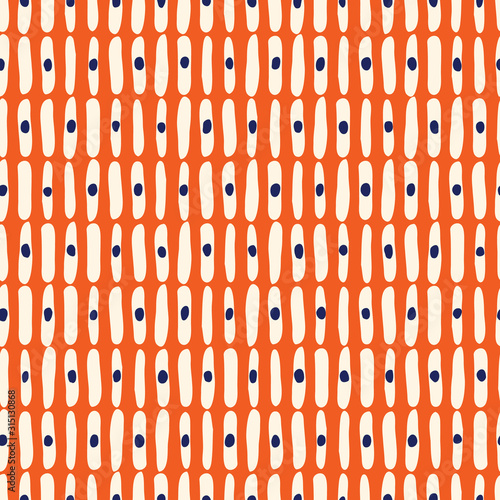 Hand-Drawn Geo Organic Cream Lines and Dots Vector Seamless Pattern. Modern Colorful Abstract Geometric Background