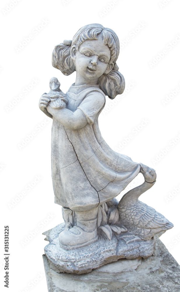 White girl statue For garden decoration isolated on white
