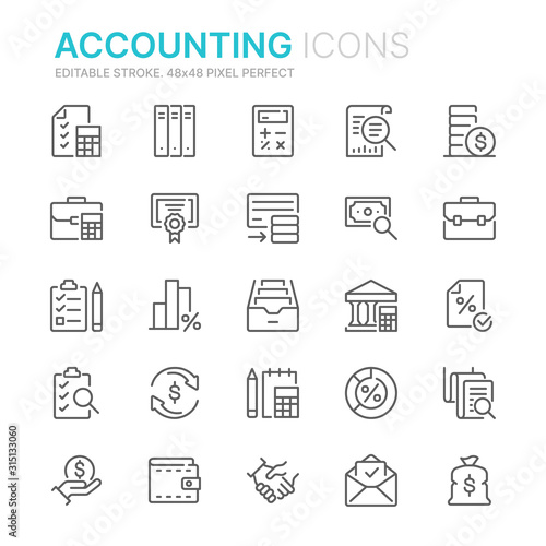 Collection of accounting related line icons. 48x48 Pixel Perfect. Editable stroke