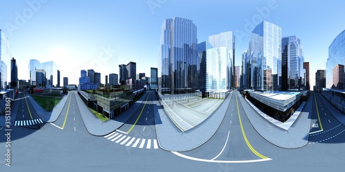 Photography cityscape, HDRI, environment map , Round panorama, spherical panorama, equidista