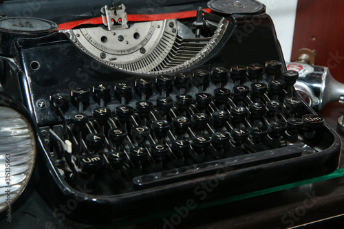 The detail picture of the old mechanical typing machine. 