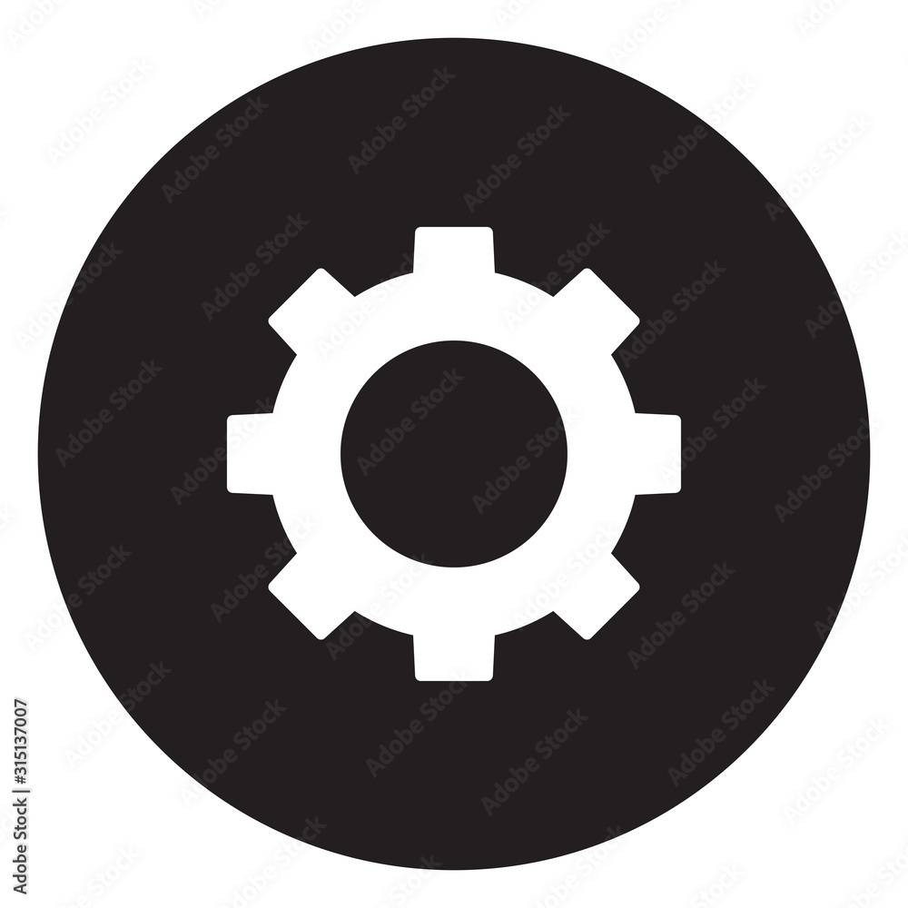 Gear icon vector graphics design. Black, white. Perfect for backgrounds, icon, symbol, sign, sticker, label, button etc.