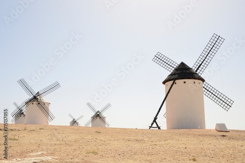 White windmills in La Mancha