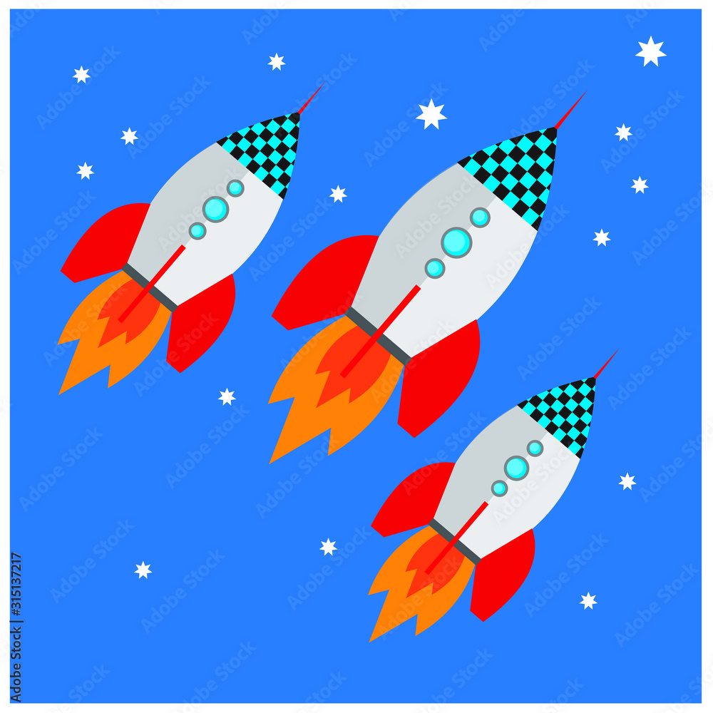 Three Rockets flying to the stars vector drawing