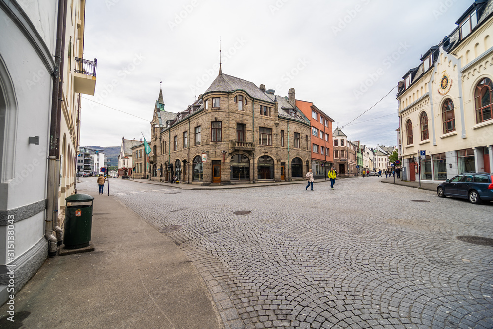 ALESUND, NORWAY - June, 2019: Alesund city centre. Alesund is a town and municipality in More og Romsdal county, Norway