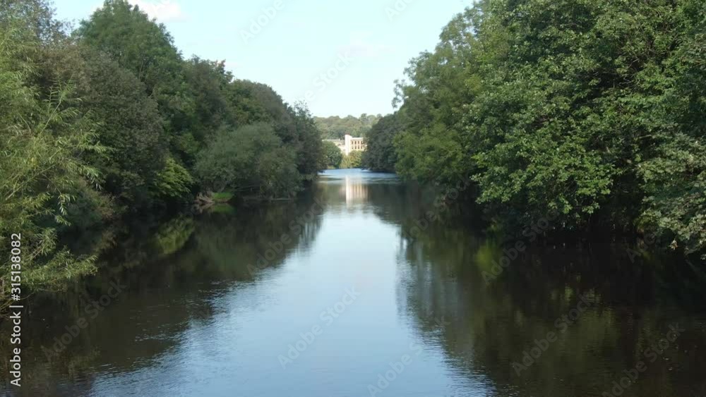 Aerial drone flying over river Aerial drone flying over river