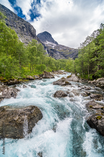 Beautiful mountain river near Trollstigen in Norway, Scandinavia