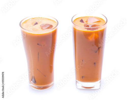 Iced Thai milk tea in glasses (thailand)