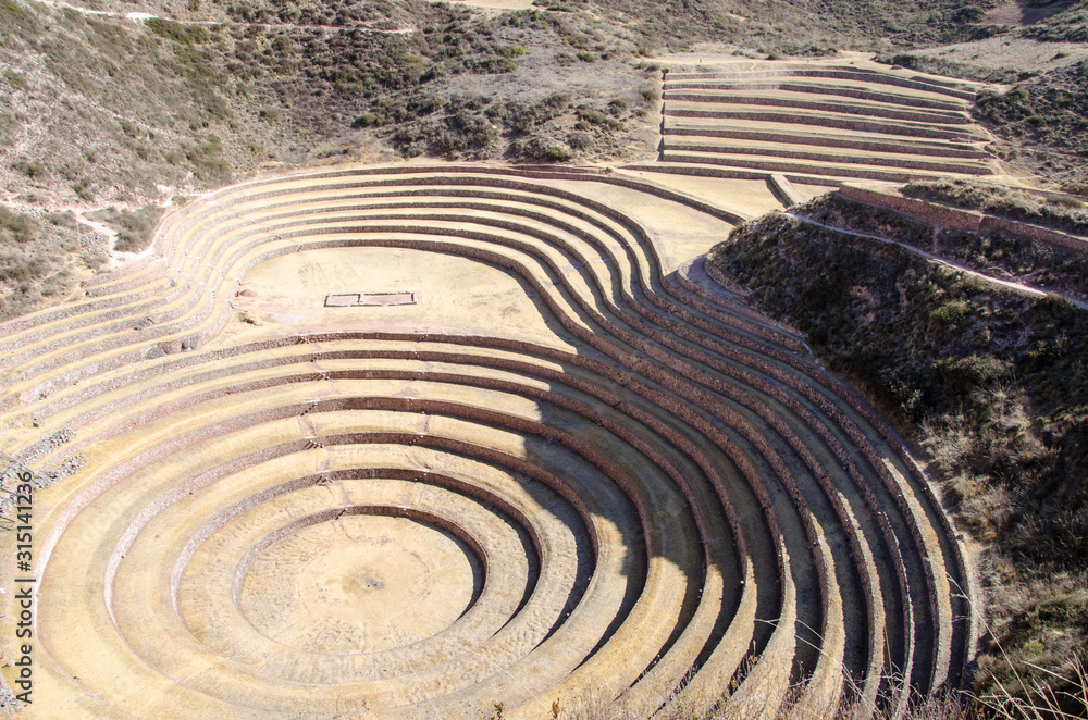 Round agricultural terraces Moray made by Inca empire near Cusco, Peru Round agricultural terraces Moray made by Inca empire near Cusco, Peru