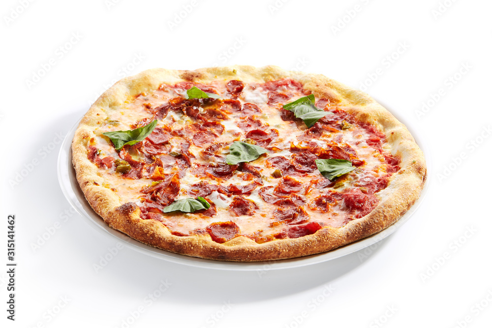 Italian Pepperoni Pizza with Salami Isolated Italian Pepperoni Pizza with Salami Isolated