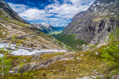 TROLLSTIGEN, NORWAY - June, 2019: Trollstigen viewing or viewpoint platform. Trollstigen or Trolls Path is a serpentine mountain road in Rauma Municipality in Norway