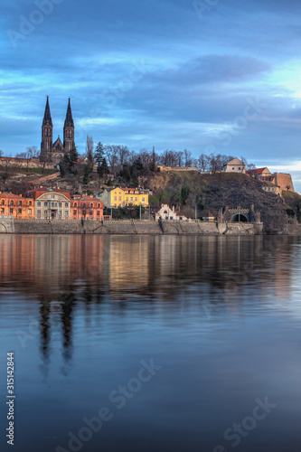 View on the Vysehrad fort in the dramatic evening, Prague,