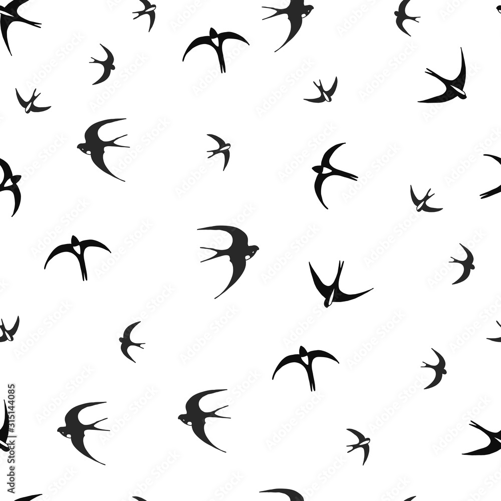Flying swallows on a white background. seamless pattern. vector illustration Flying swallows on a white background. seamless pattern. vector illustration