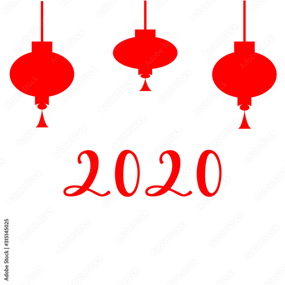 2020 CHINESE NEW YEAR-red inscription with chinese lantern on a white background. Minimalist style. Perfect for poster, postcard, card, invitation, banner, flyer. Vector illustration 2020 CHINESE NEW YEAR-red inscription with chinese lantern on a white background. Minimalist style. Perfect for poster, postcard, card, invitation, banner, flyer. Vector illustration
