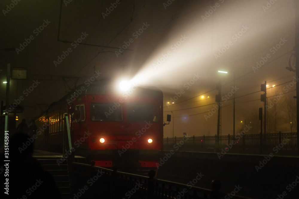 night train railway lights through the fog night train railway lights through the fog
