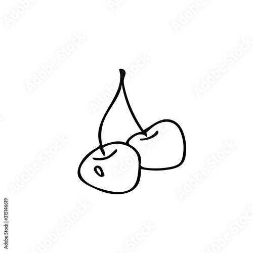 cherry hand drawn doodle style. a pair of heart-shaped berries.