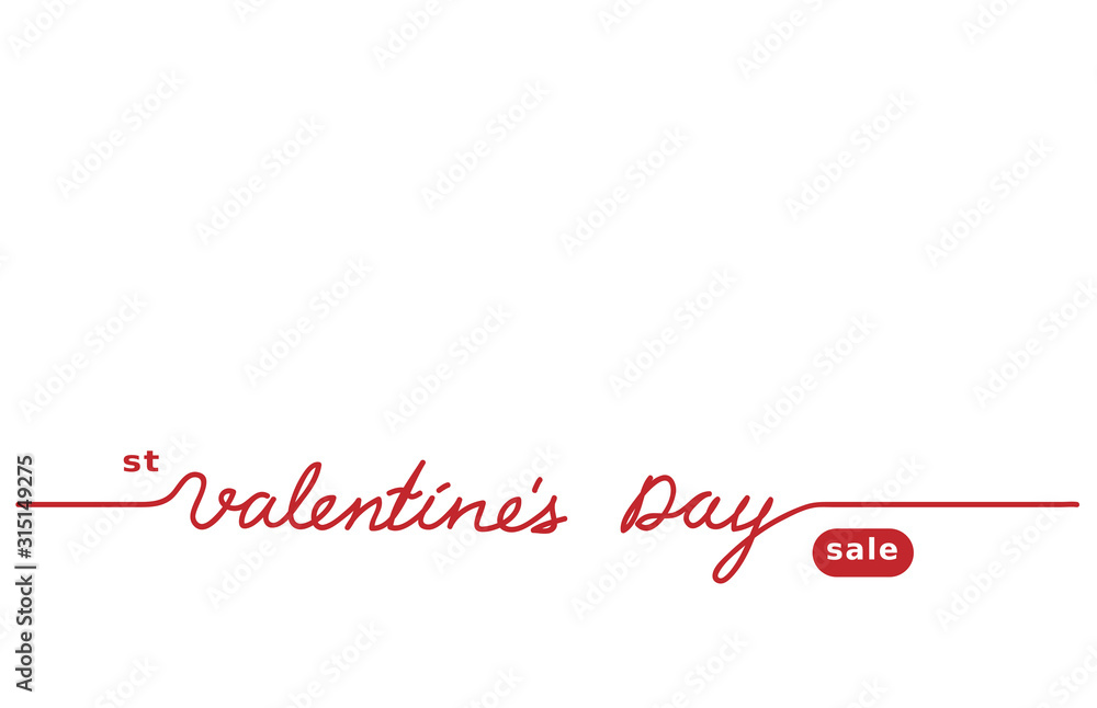 St Valentine's day sale, red line hand written text. Valentine's holiday discount, promotion banner, background. St Valentine's day sale, red line hand written text. Valentine's holiday discount, promotion banner, background.