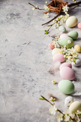 Easter composition on grey concrete backgrount
