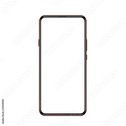 New version of frameless red color modern smatphone. Cell phone smart phone realistic mockup vector illustration.