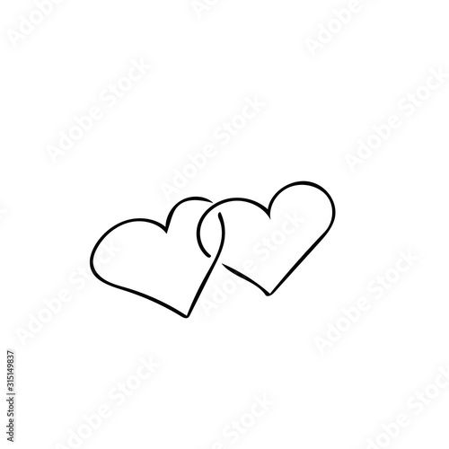 Two hearts hand drawn in doodle style. a pair of hearts connected