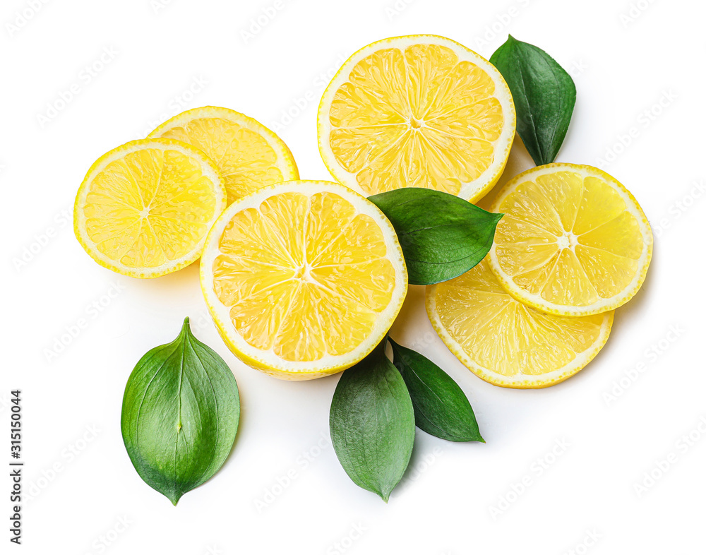 Ripe cut lemon on white background Ripe cut lemon on white background