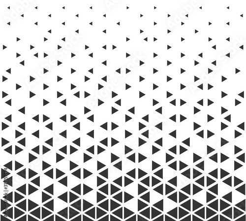 Halftone triangle abstract background. Black and white vector pattern.