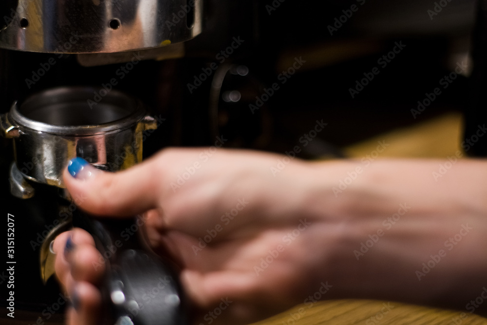 Cappuccino preparation process in coffee shop. Profession barista. The invigorating coffee drink.