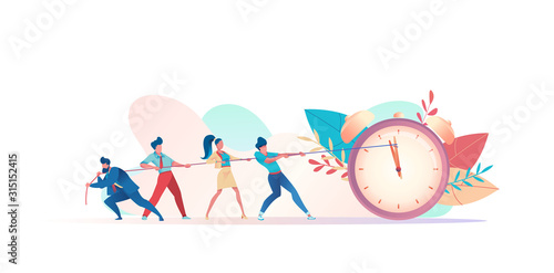group of businessmen resist deadline. People pull