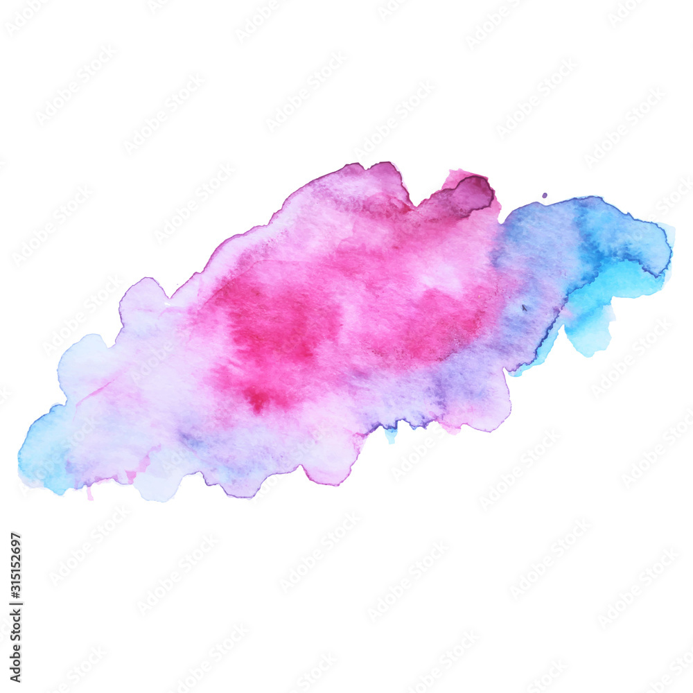 Blue pink color watercolor brush paint paper texture vector isolated splash on white background for banner, poster, wallpaper. Abstract hand drawn colorful stylized water art illustration for design