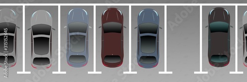 adi82 AutonomousDrivingIllustration - german: Einparkhilfe - quer einparken – 90 Grad - english - city parking lot. top view of parking space. - 3to1 xxl - g8935 photo