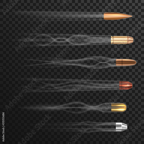 Realistic flying bullets with smoke trail