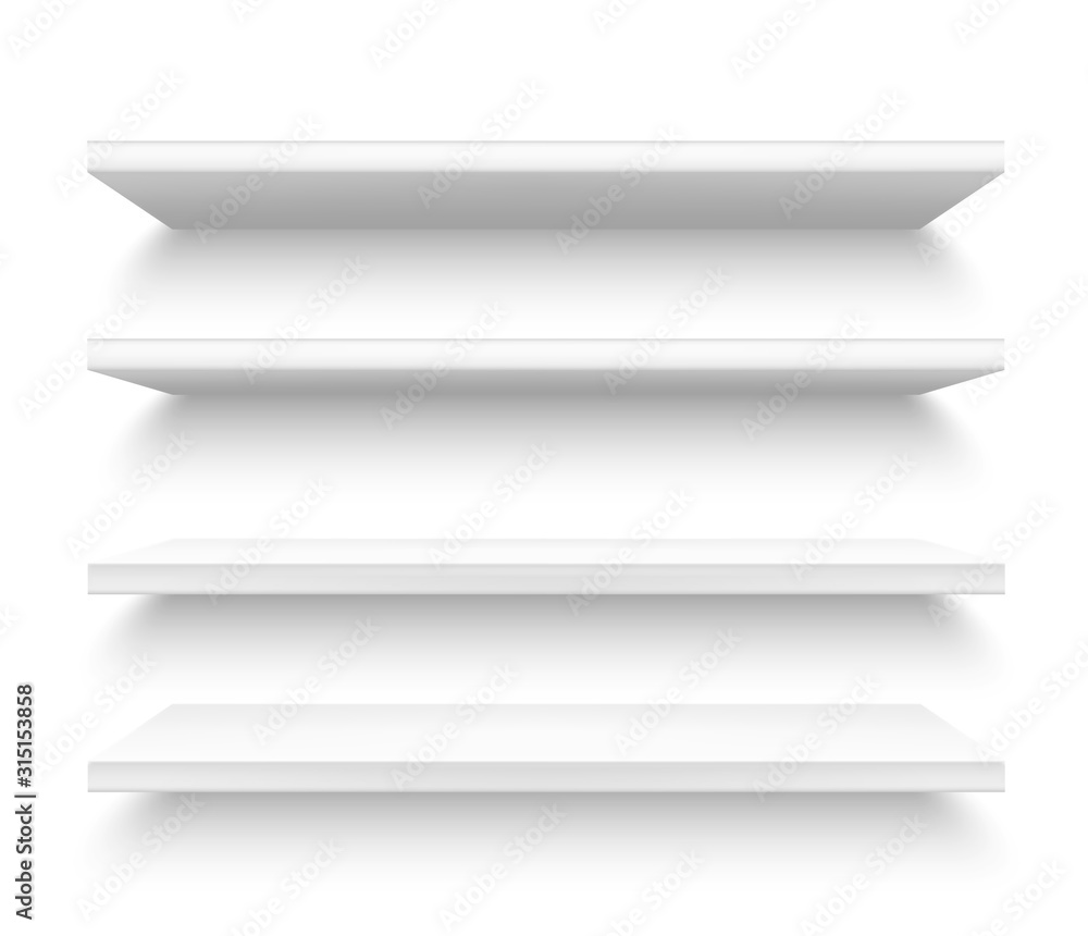 Εκτύπωση καμβά Realistic plastic shelves, 3d metallic white shelf